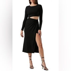 ASTR The Label Westwood Black Cutout Midi Dress Size M Long Sleeve Side Slit